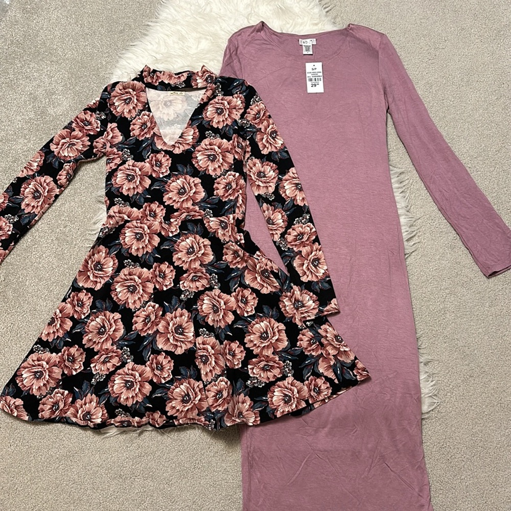 Lot of 2 Long Sleeve Printed Flowy Mini Dress & Maxi Dress (Hollister & ADC)